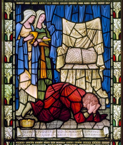 Re Davide piange e prega per la vita del suo bambino malato, e poi accetta con fortezza la morte del bambino, c.1896 da Edward Burne Jones