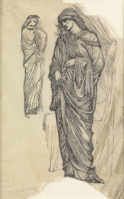Due studi di una signora in un lungo abito fluente da Edward Burne Jones