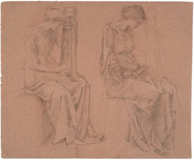 Due studi di una ragazza seduta che suona una cetra da Edward Coley Burne Jones