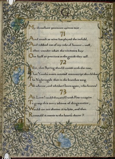 (Intero foglio) Il Rubaiyat di Omar Khayyam, versi 71 - 73 da Edward Coley and Morris William Burne Jones