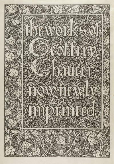 Pagina del titolo, da Le opere di Geoffrey Chaucer ora nuovamente stampate, inciso da William Morris, 1896 da Edward Coley after Burne Jones