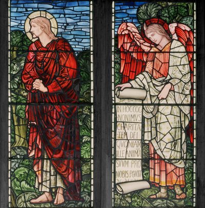 San Giovanni e angelo con pergamena da Edward Coley and Dearle Burne Jones