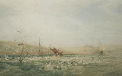 Pescatori che inseguono gabbiani dalle reti, Mumbles, Galles del Sud da Edward Duncan