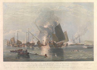 Nave a vapore di ferro Nemesis, giunche da guerra nella baia di Anson, 7 gennaio 1841 da Edward Duncan