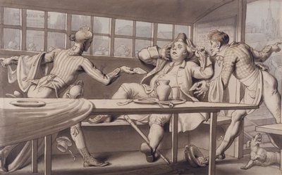 John Gilpin nella barca del passaggio di Uxbridge (penna con lavaggio blu e marrone) da Edward Francis Burney