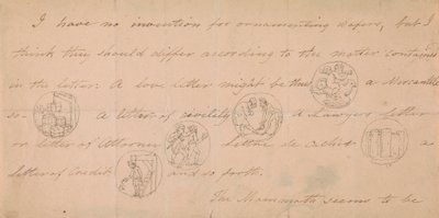 Lettera con disegni per sigilli (?) da Edward Francis Burney
