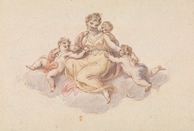 Madre e bambini seduti su una nuvola da Edward Francis Burney
