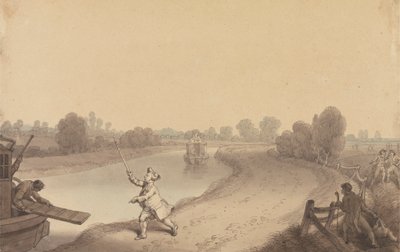 Canale di Paddington: la giunzione a Wormwood Scrubbs, con un passeggero che chiama la barca di passaggio di Uxbridge da Edward Francis Burney