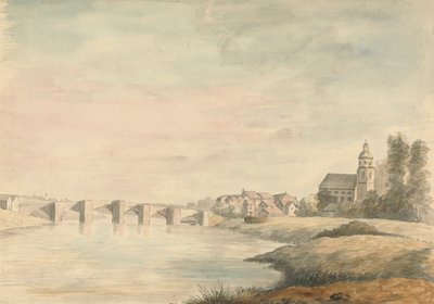 Paesaggio fluviale con ponte da Edward Francis Burney