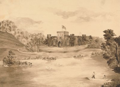 Paesaggio fluviale con castello da Edward Francis Burney