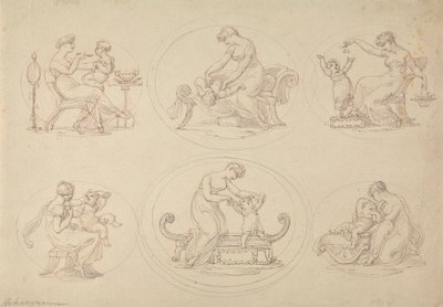 Sei Studi di Madre e Figlia che Giocano da Edward Francis Burney