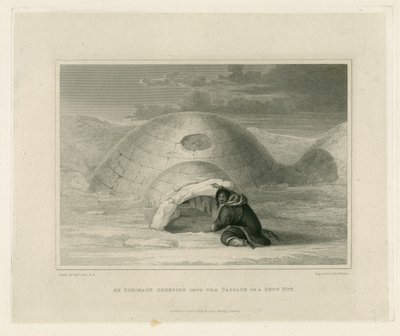 Un eschimese che si insinua nel passaggio di una capanna di neve da Edward Francis Finden