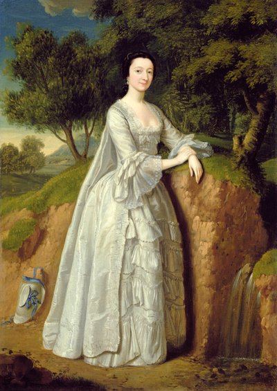 Elizabeth Montague in piedi in un paesaggio boscoso, c.1750 da Edward Haytley