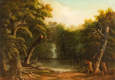 Nativi americani sparano a un giaguaro su un albero da Edward Hicks