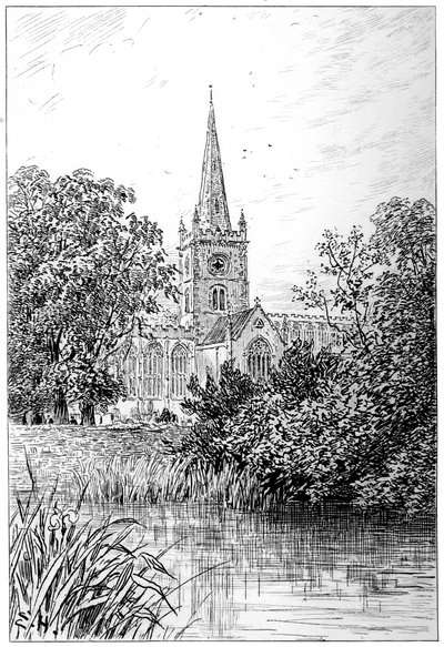 Chiesa di Stratford vista dal fiume, Stratford-upon-Avon, Warwickshire da Edward Hull