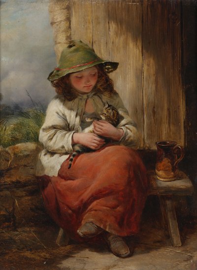 Bambino con gattino da Edward John Cobbett