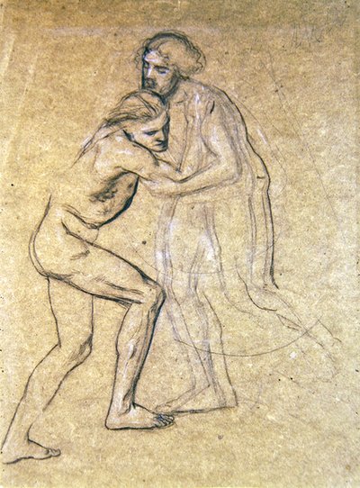 Studio di due maschi nudi che si abbracciano per Il ritorno del figliol prodigo, 1869 da Edward John Poynter