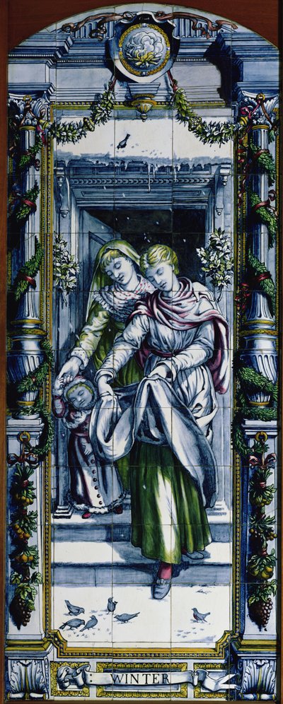 Inverno, da una serie di pannelli di piastrelle, progettati da Sir Edward Poynter e realizzati da Minton, Campbell and Company, per la Cucina Olandese, 1867-8 da Edward John Poynter