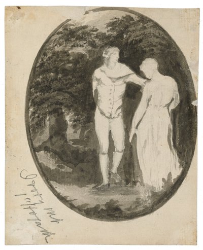 Una Coppia in un Paesaggio Boschivo in un ovale (verso), c. 1838-1848 da Edward Lear