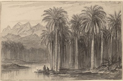 Figure che partono in canoe da un boschetto di palme (Wady Feiran) da Edward Lear
