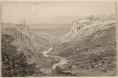 Capre che riposano sopra la gola di un fiume (Narni, Italia) da Edward Lear