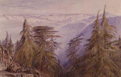 Scimmie su una rupe vicino a Simla, India del Nord da Edward Lear