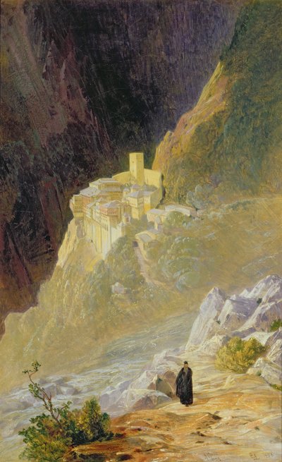 Monte Athos, il monastero di San Paolo, 1858 da Edward Lear