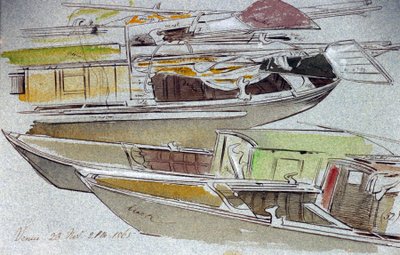 Studi di barche veneziane, ormeggiate da Edward Lear