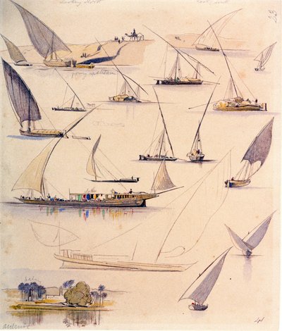 Studi di varie barche egiziane da Edward Lear