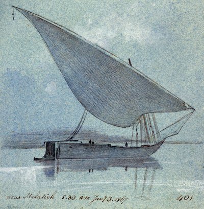 Studio di un gyasi (barca egiziana) vicino a Malatieh (o Malatia, Egitto) da Edward Lear