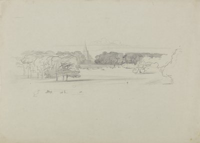 Vista su una chiesa attraverso un prato da Edward Lear