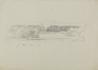 Vista attraverso un prato verso una chiesa, 1834 da Edward Lear