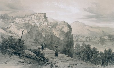 Vedute di Roma e dintorni: Rocca Giovane e in lontananza le città di Licenza e Civitella di Licenza da Edward Lear