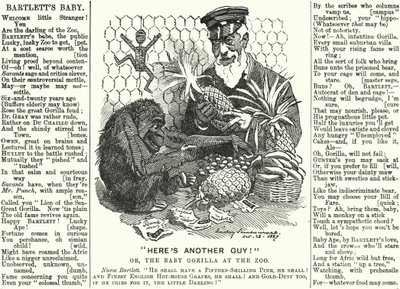 Vignetta di Punch: Abraham Dee Bartlett, sovrintendente dello Zoo di Londra, e un cucciolo di gorilla (incisione) da Edward Linley (after) Sambourne