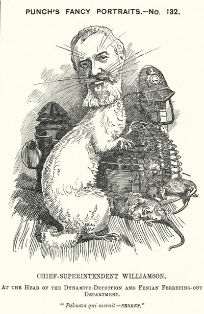Cartone animato di Punch: Adolphus Williamson, ufficiale di polizia britannico e primo capo del ramo investigativo della polizia metropolitana da Edward Linley (after) Sambourne