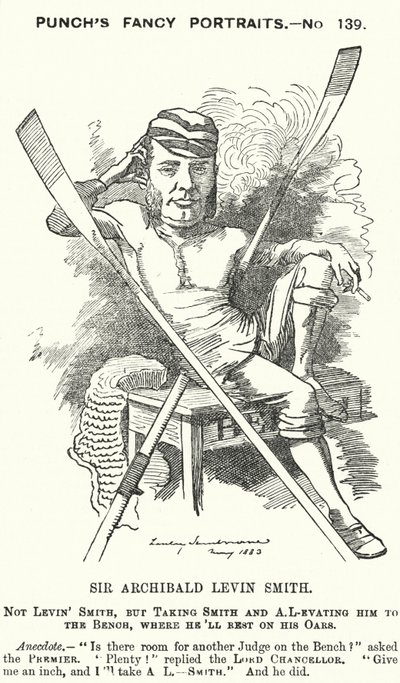 Cartone animato di Punch: Archibald Levin Smith, giudice inglese e vogatore che ha gareggiato nella University Boat Race e alla Henley Royal Regatta da Edward Linley (after) Sambourne