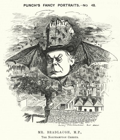 Cartone animato di Punch: Charles Bradlaugh, politico liberale inglese e ateo da Edward Linley (after) Sambourne