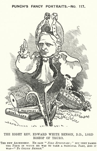 Cartone animato di Punch: Edward White Benson, vescovo inglese (incisione) da Edward Linley (after) Sambourne
