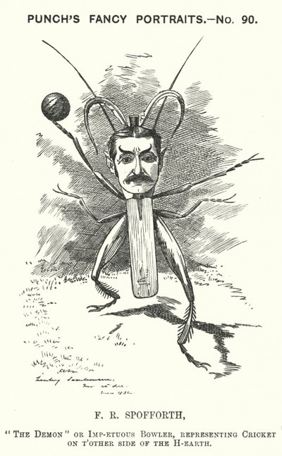 Cartone animato Punch: Fred Spofforth, giocatore di cricket australiano (incisione) da Edward Linley (after) Sambourne