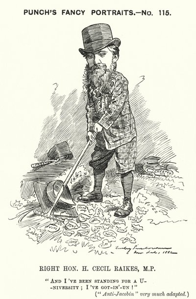 Cartone animato Punch: Henry Cecil Raikes, politico conservatore inglese da Edward Linley (after) Sambourne
