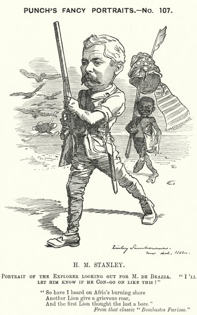 Cartone animato di Punch: Henry Morton Stanley, giornalista ed esploratore gallese da Edward Linley (after) Sambourne