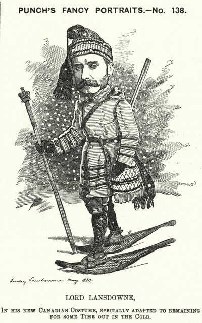 Cartone animato di Punch: Henry Petty-Fitzmaurice, 5° Marchese di Lansdowne, politico britannico e Governatore Generale del Canada (incisione) da Edward Linley (after) Sambourne