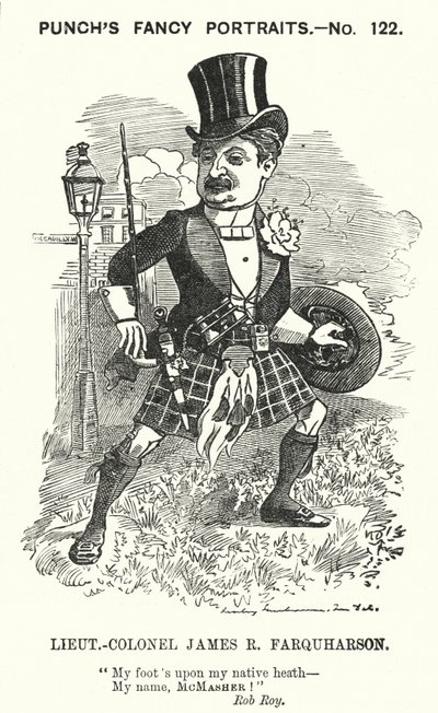 Cartone animato di Punch: James Ross Farquharson, soldato scozzese da Edward Linley (after) Sambourne