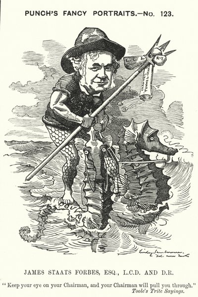 Cartone animato Punch: James Staats Forbes, ingegnere ferroviario e amministratore scozzese da Edward Linley (after) Sambourne