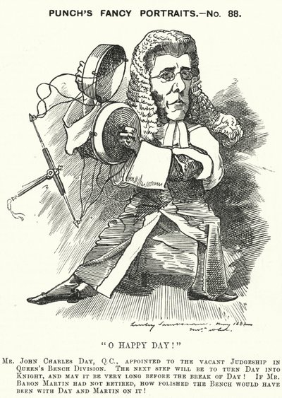 Cartone animato di Punch: John Charles Day, avvocato e giudice inglese (incisione) da Edward Linley (after) Sambourne