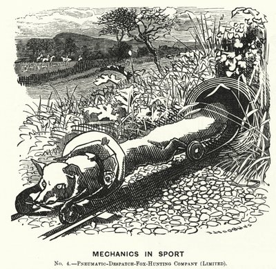 Cartone animato di Punch: Meccanica nello sport. No 4. - Compagnia di caccia alla volpe a dispaccio pneumatico (Limitata) da Edward Linley (after) Sambourne