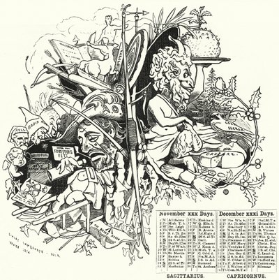 Cartone animato Punch: Novembre e dicembre (incisione) da Edward Linley (after) Sambourne