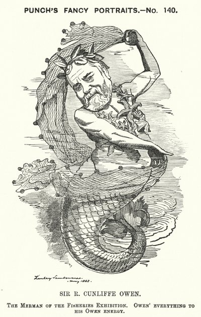 Cartone animato di Punch: Philip Cunliffe-Owen, organizzatore di esposizioni britannico e direttore del South Kensington Museum, Londra da Edward Linley (after) Sambourne