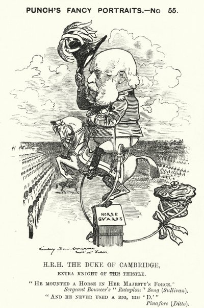 Cartone animato di Punch: Principe Giorgio, Duca di Cambridge, soldato britannico (incisione) da Edward Linley (after) Sambourne