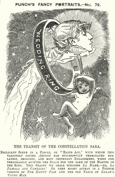 Cartone animato di Punch: Sarah Bernhardt, attrice francese (incisione) da Edward Linley (after) Sambourne